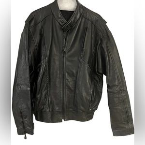 Black Leather Biker Motorcycle Heavy Jacket Bomber Mens 50”Chest XL